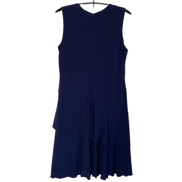 Luxe by Carmen Marc Volvo Drape Front Sleeveless Tiered Navy Midi Dress Sz 22 - Picture 4 of 9
